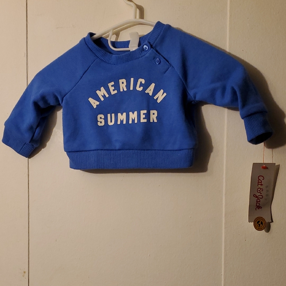 NWT Kids Cat & Jack Blue "AMERICAN SUMMER" Sweatshirt Size Newborn (NB)